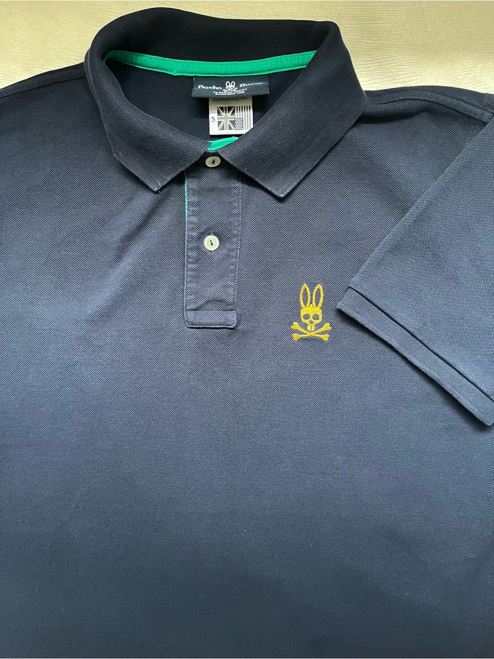 Psycho Bunny Men's Pique Navy Polo with Yellow skull logo 5(M)